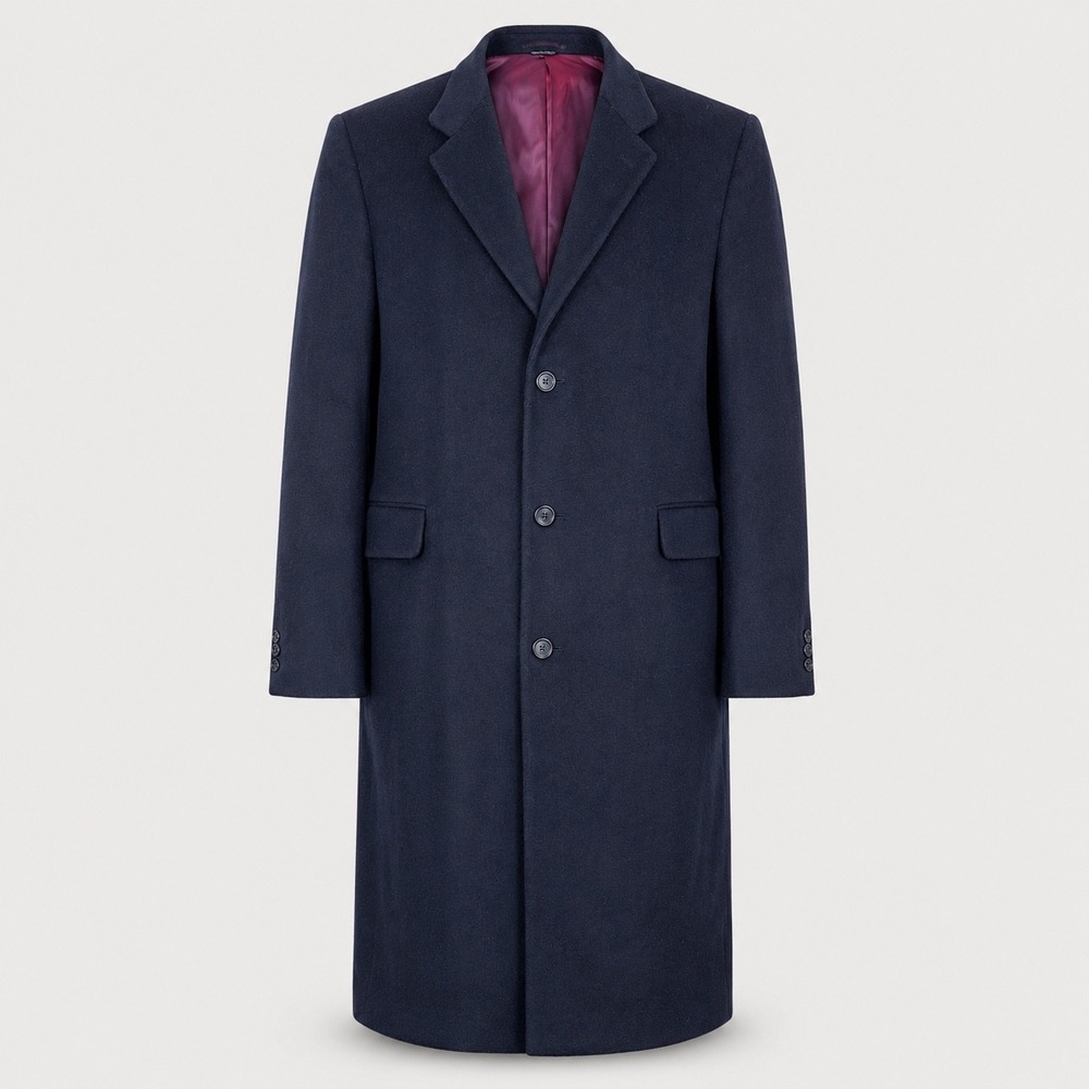 Stafford Size 46L Navy Cashmere Wool Overcoat Long Professional Dark Academia